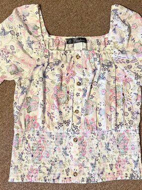 B Flawless Junior's Floral Peasant Top On Off Shoulder Large New W/Out Tags